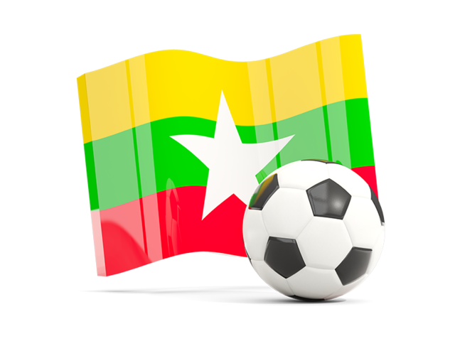 Soccerball with waving flag. Download flag icon of Myanmar at PNG format