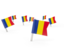 Romania. Square flag pins. Download icon.