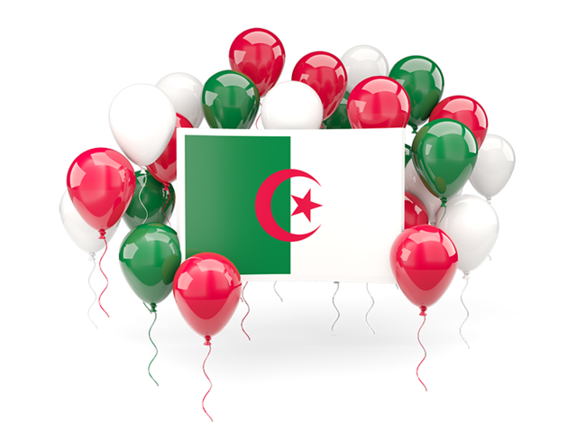 Square flag with balloons. Download flag icon of Algeria at PNG format