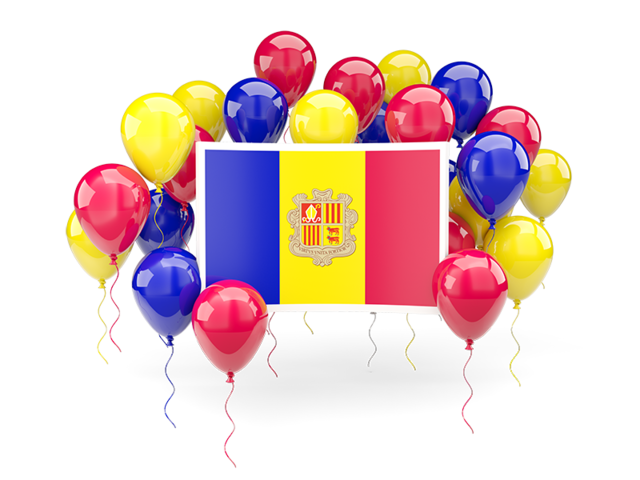 Square flag with balloons. Download flag icon of Andorra at PNG format