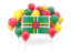 Dominica. Square flag with balloons. Download icon.