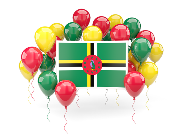 Square flag with balloons. Download flag icon of Dominica at PNG format