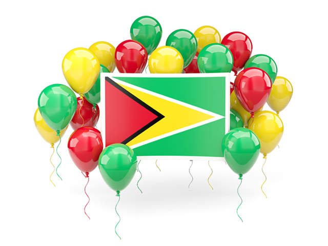 Square flag with balloons. Illustration of flag of Guyana