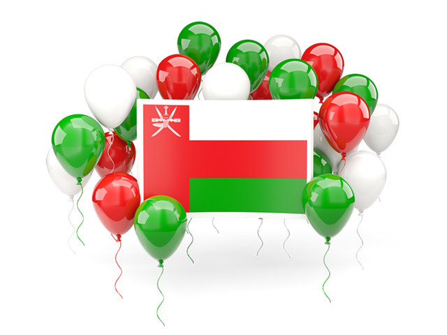Square flag with balloons. Download flag icon of Oman at PNG format