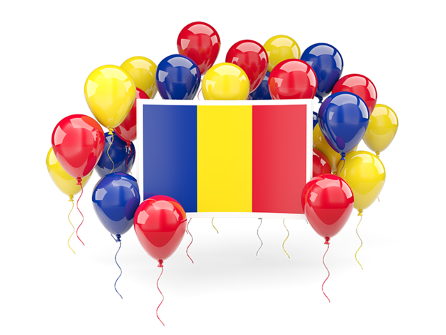 Square flag with balloons. Download flag icon of Romania at PNG format