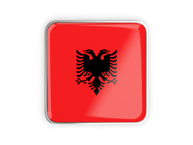 Квадратная иконка с металлической рамкой. Скачать флаг. Албания