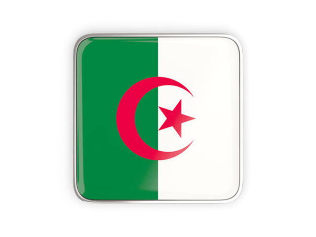Квадратная иконка с металлической рамкой. Скачать флаг. Алжир