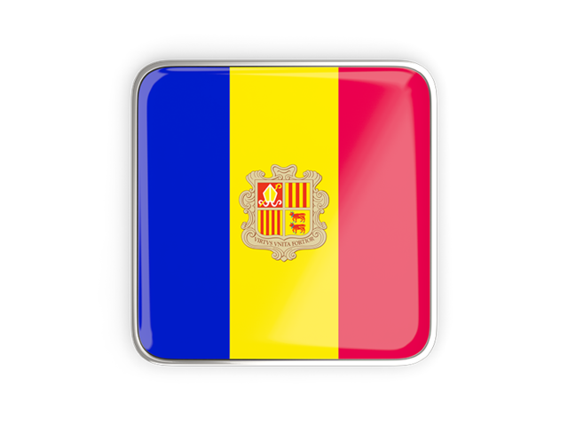 Square icon with metallic frame. Download flag icon of Andorra at PNG format