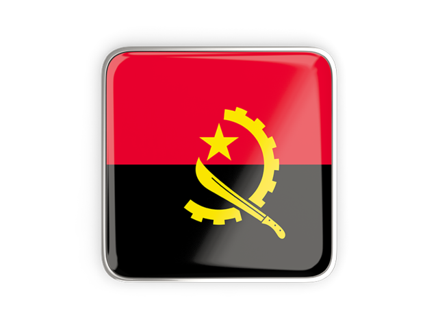 Square icon with metallic frame. Illustration of flag of Angola