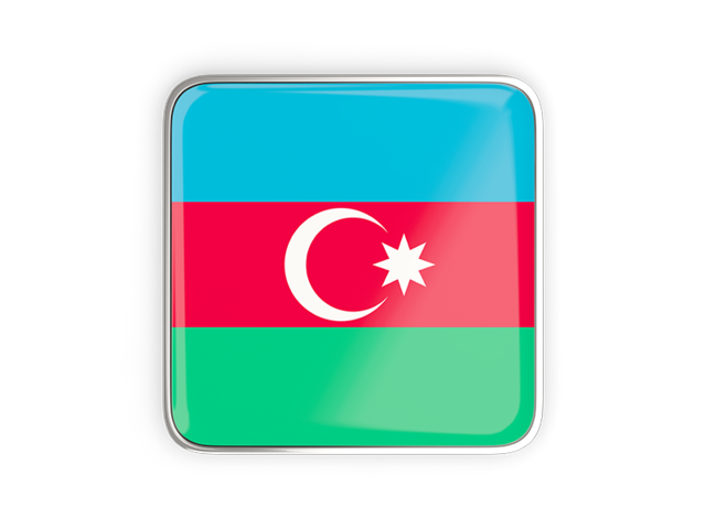 Square icon with metallic frame. Download flag icon of Azerbaijan at PNG format