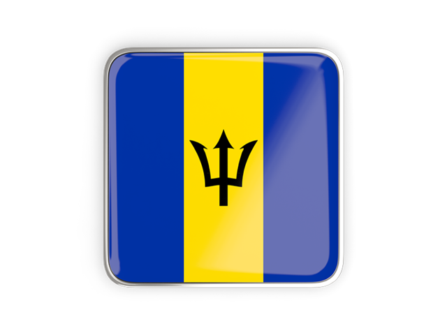 Квадратная иконка с металлической рамкой. Скачать флаг. Барбадос