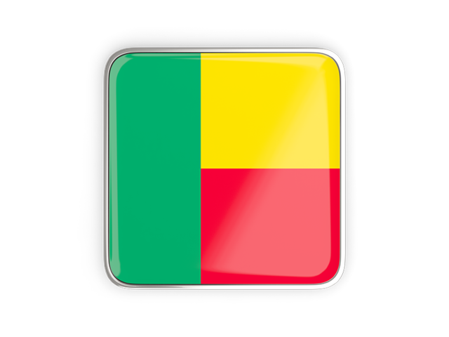 Square icon with metallic frame. Download flag icon of Benin at PNG format