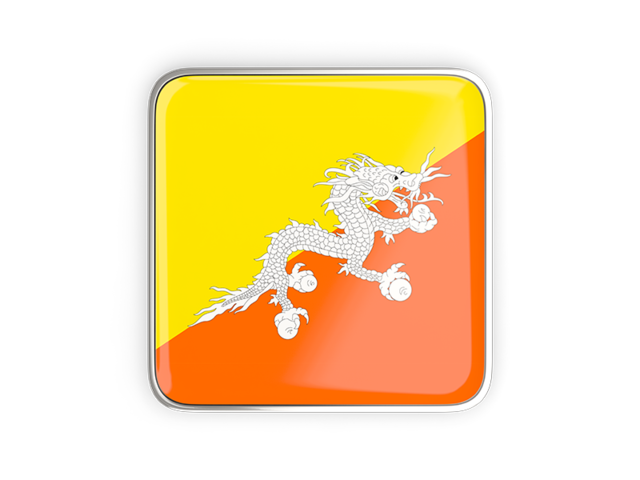Square icon with metallic frame. Download flag icon of Bhutan at PNG format