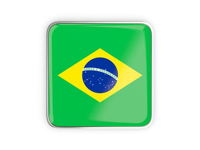 Square icon with metallic frame. Download flag icon of Brazil at PNG format