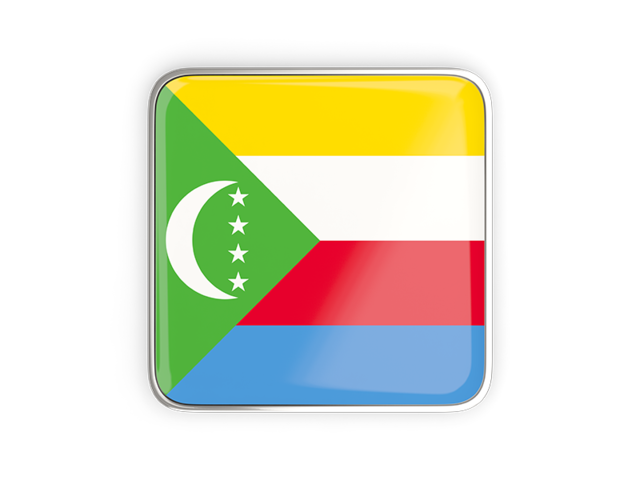 Square icon with metallic frame. Download flag icon of Comoros at PNG format