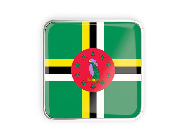 Square icon with metallic frame. Download flag icon of Dominica at PNG format