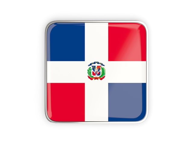 Квадратная иконка с металлической рамкой. Скачать флаг. Доминиканская Республика