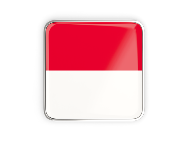 Square icon with metallic frame. Illustration of flag of Indonesia