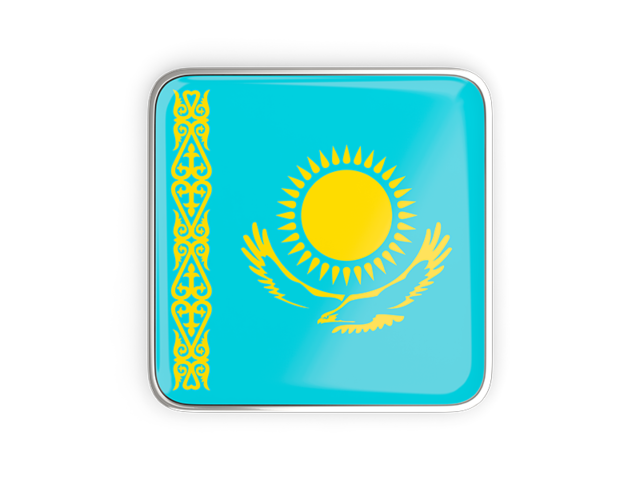 Square icon with metallic frame. Download flag icon of Kazakhstan at PNG format