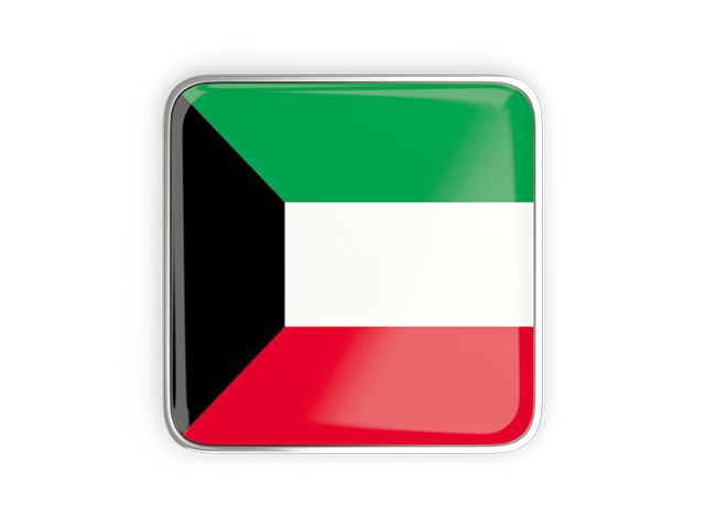 Square icon with metallic frame. Download flag icon of Kuwait at PNG format