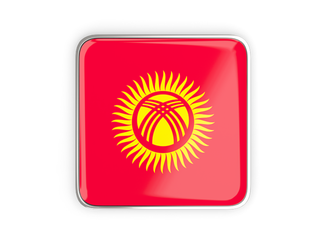 Square icon with metallic frame. Download flag icon of Kyrgyzstan at PNG format