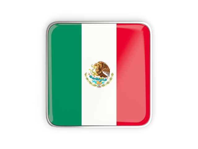 Square icon with metallic frame. Download flag icon of Mexico at PNG format