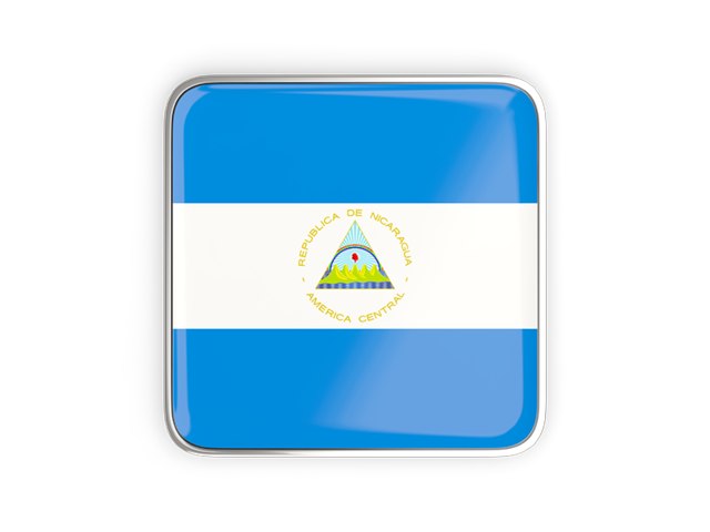 Square icon with metallic frame. Download flag icon of Nicaragua at PNG format