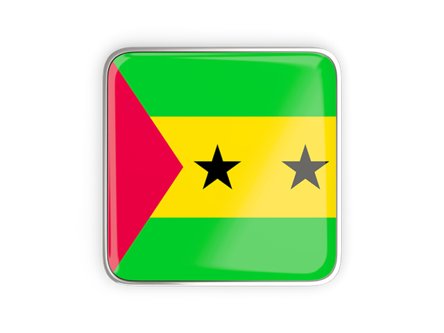 Square icon with metallic frame. Download flag icon of Sao Tome and Principe at PNG format