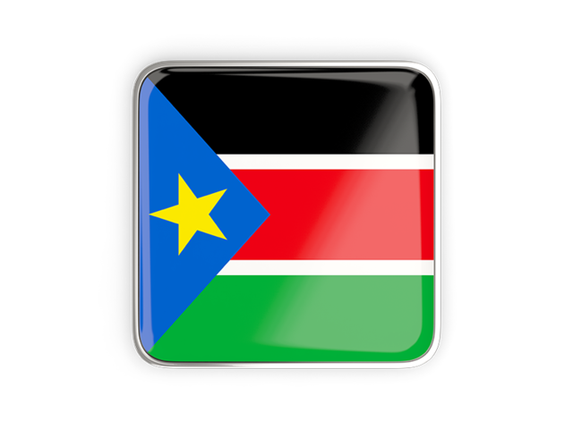 Квадратная иконка с металлической рамкой. Скачать флаг. Южный Судан