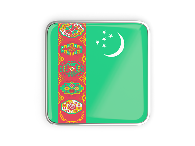Square icon with metallic frame. Download flag icon of Turkmenistan at PNG format