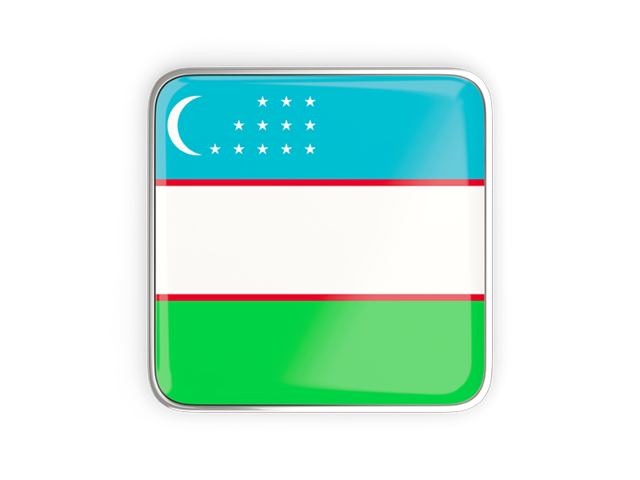 Square icon with metallic frame. Download flag icon of Uzbekistan at PNG format
