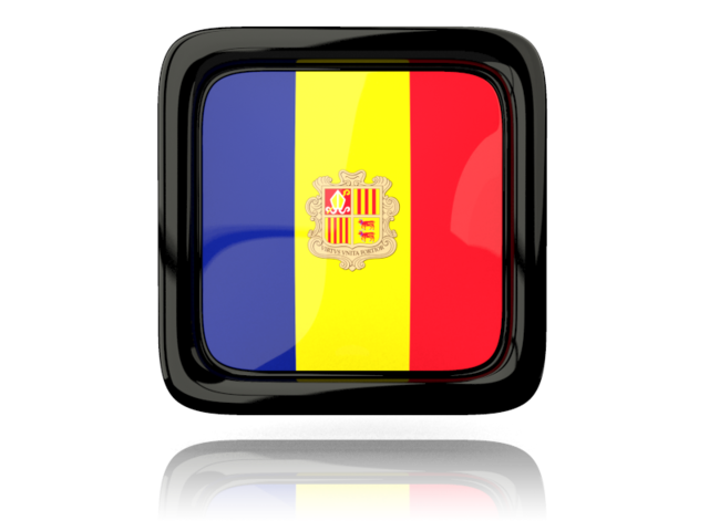 Square icon with reflection. Download flag icon of Andorra at PNG format