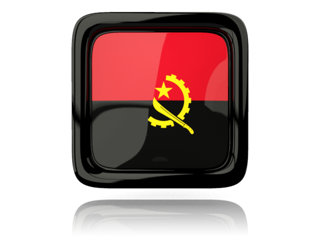 Square icon with reflection. Download flag icon of Angola at PNG format