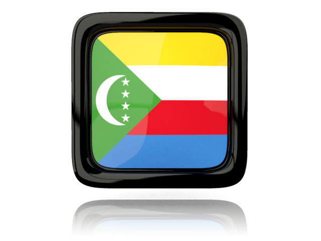 Square icon with reflection. Download flag icon of Comoros at PNG format