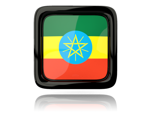 Square icon with reflection. Download flag icon of Ethiopia at PNG format