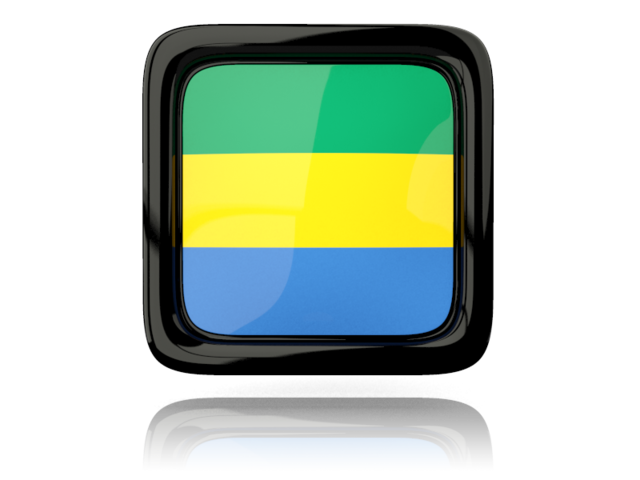 Square icon with reflection. Download flag icon of Gabon at PNG format