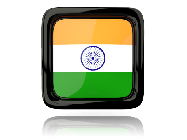 Square icon with reflection. Download flag icon of India at PNG format