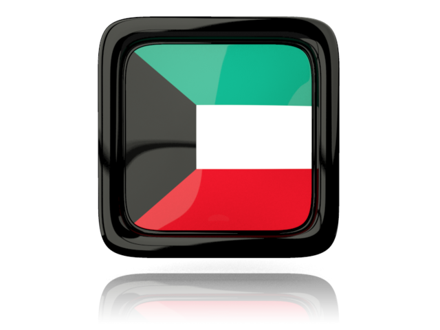Square icon with reflection. Download flag icon of Kuwait at PNG format