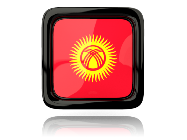 Square icon with reflection. Download flag icon of Kyrgyzstan at PNG format