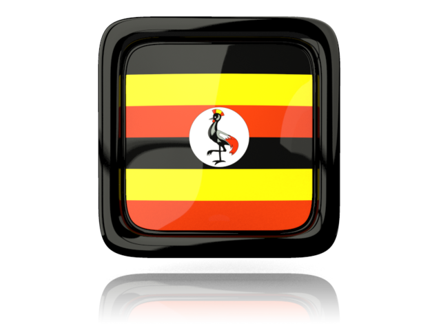 Square icon with reflection. Download flag icon of Uganda at PNG format
