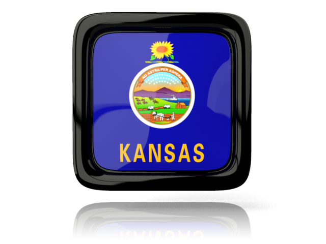 Square icon with reflection. Download flag icon of Kansas
