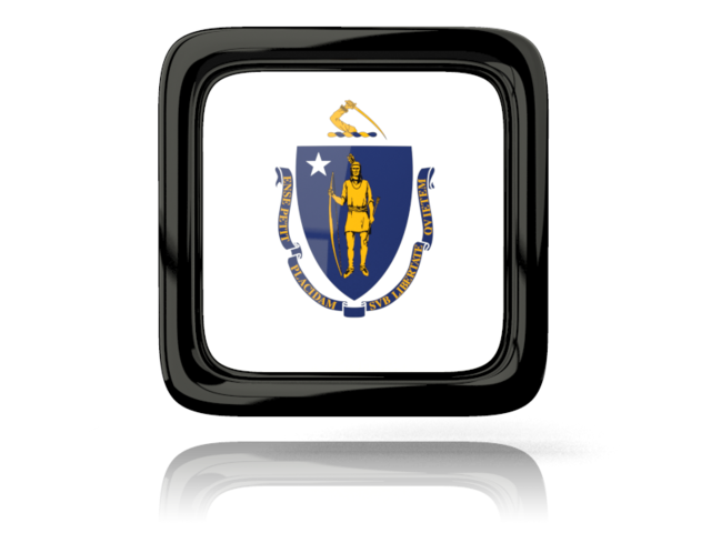 Square icon with reflection. Download flag icon of Massachusetts