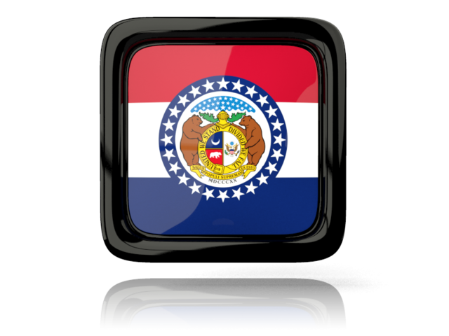 Square icon with reflection. Download flag icon of Missouri