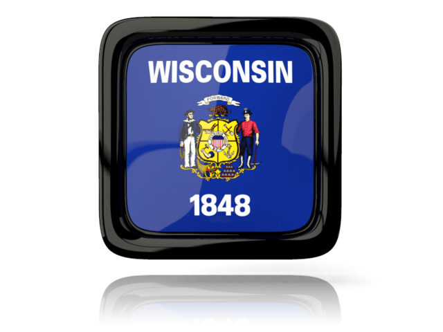 Square icon with reflection. Download flag icon of Wisconsin