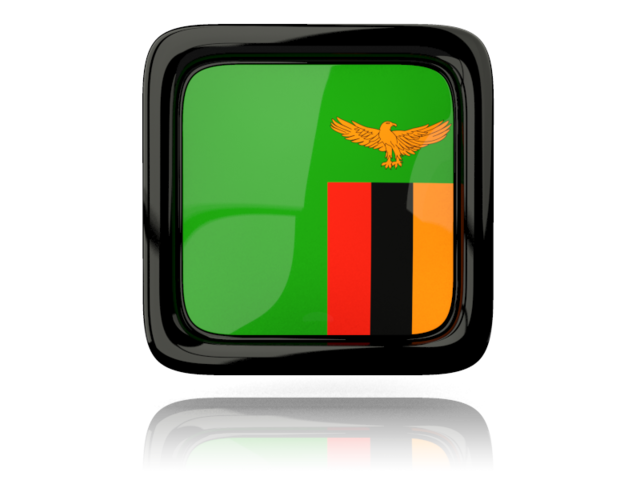 Square icon with reflection. Download flag icon of Zambia at PNG format
