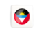 Antigua and Barbuda. Square icon with round flag. Download icon.