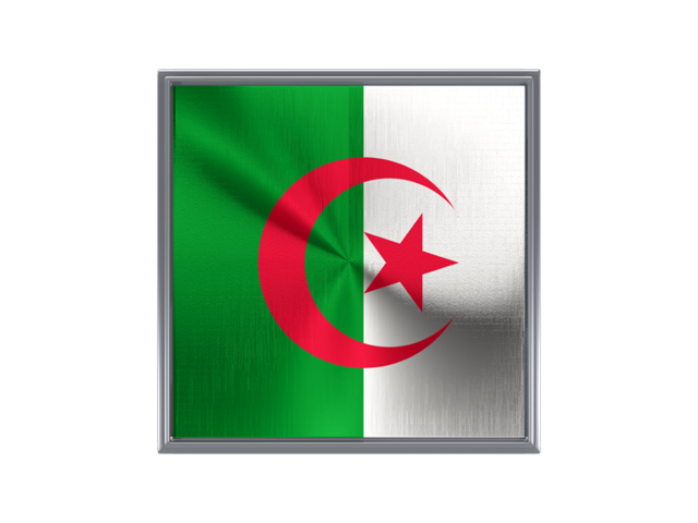 Square metal button. Download flag icon of Algeria at PNG format