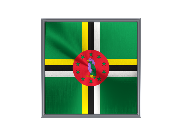 Square metal button. Download flag icon of Dominica at PNG format
