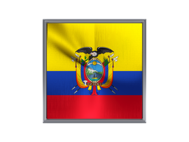 Square metal button. Download flag icon of Ecuador at PNG format