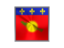 Guadeloupe. Square metal button. Download icon.
